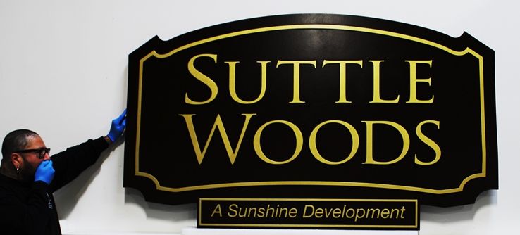 K20386 - Engraved High-Density-Urethane (HDU)  Entrance Sign for the "Suttle Woods" Residential Community