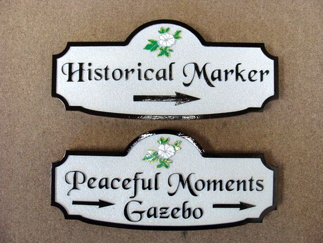 GA16585 - Carved HDU Directional Signs for Historical Marker, Peaceful Moments Gazebo