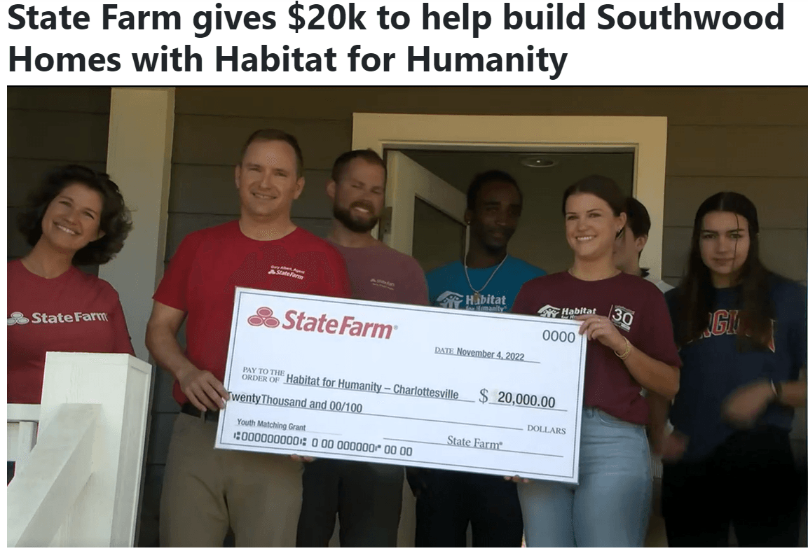State Farm gives $20k to help build Southwood Homes with Habitat for Humanity