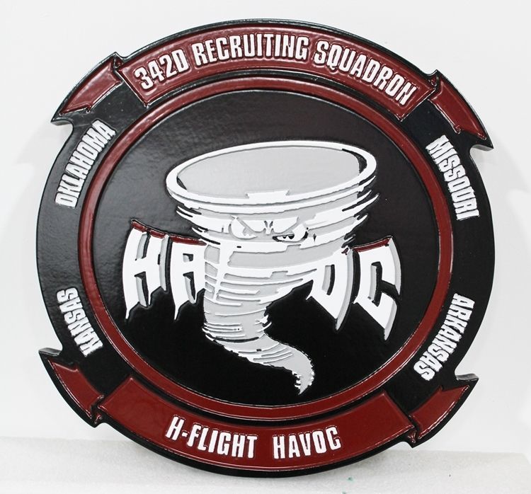 LP-8710 - Carved 2.5-D Multi-Level Raised Relief HDU Plaque of the Crest of the USAF 3420th Recruiting Squadron, H-Flight Havoc