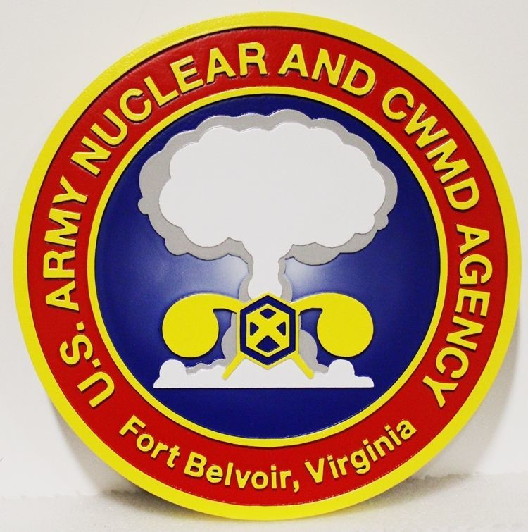 MP-2825 - Carved 2.5-D HDU Plaque of the Crest of the US Army Nuclear and CWMD Agency, Ft. Belvoir, Virginia 