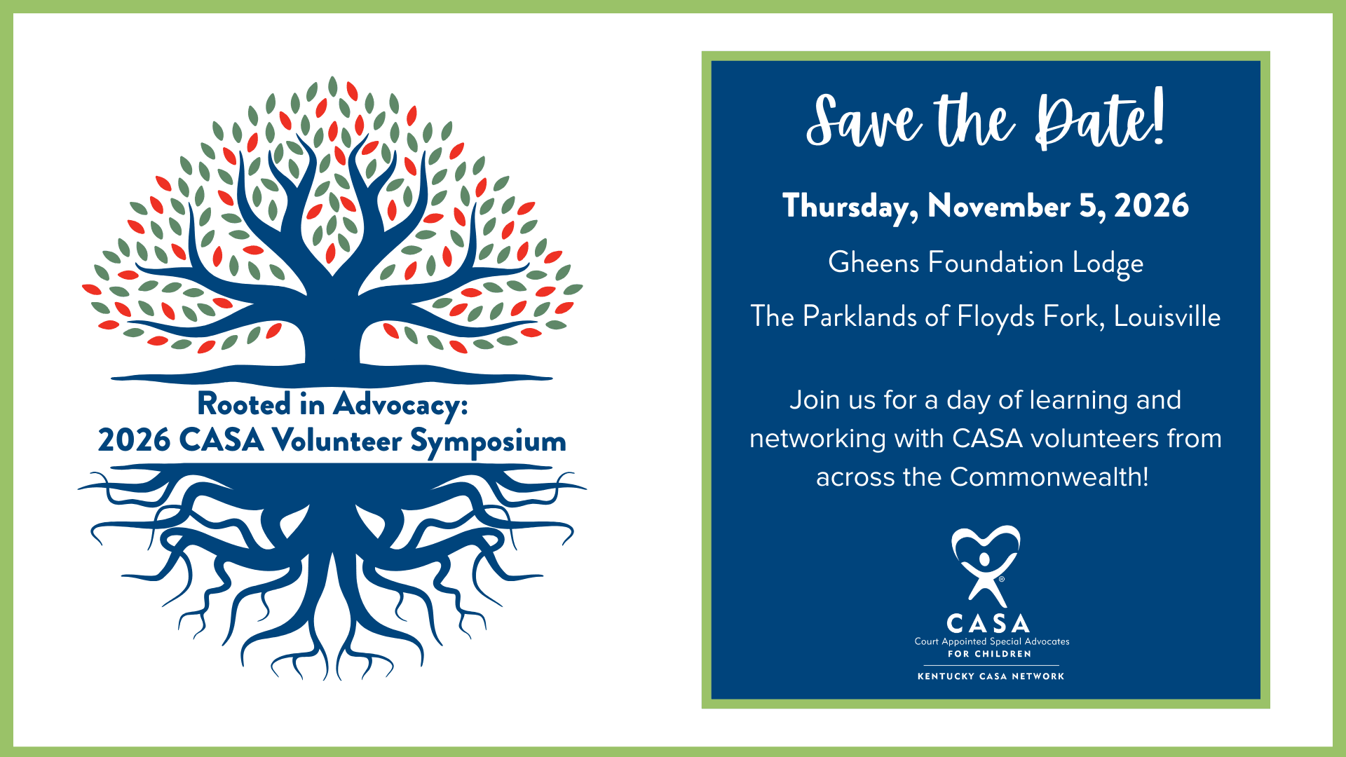 Rooted in Advocacy Save the Date Graphic