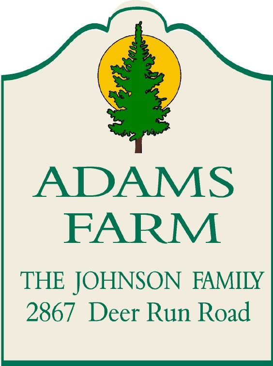 O24872 - Design of Name and Address Sign for Farm with Cedar Tree and Setting Sun