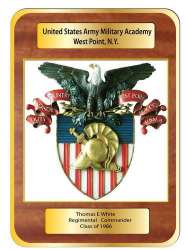 MP-3500 - Carved Regimental Commander Plaque with  Seal/Insignia  of West Point, US Army Military Academy,  Personalized, Mahogany Wood with Brass Plates