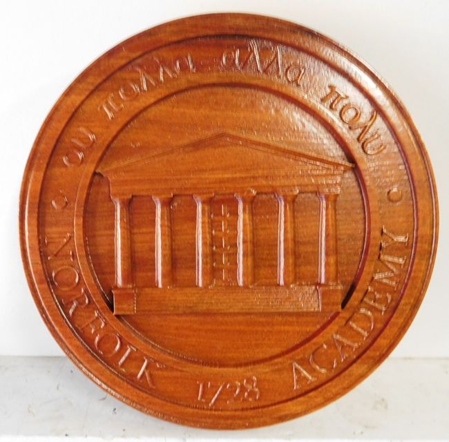 Y34724 - Wall Plaque for the Norfolk Academy  in Virginia Carved in 3-D bas-relief  from Californian Redwood ,