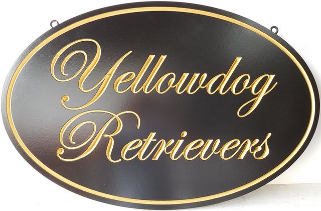 SA28050A - Elegant Sign "Yellowdog Retrievers" with Engraved Script Text and Border,  24K Gold Leaf 
