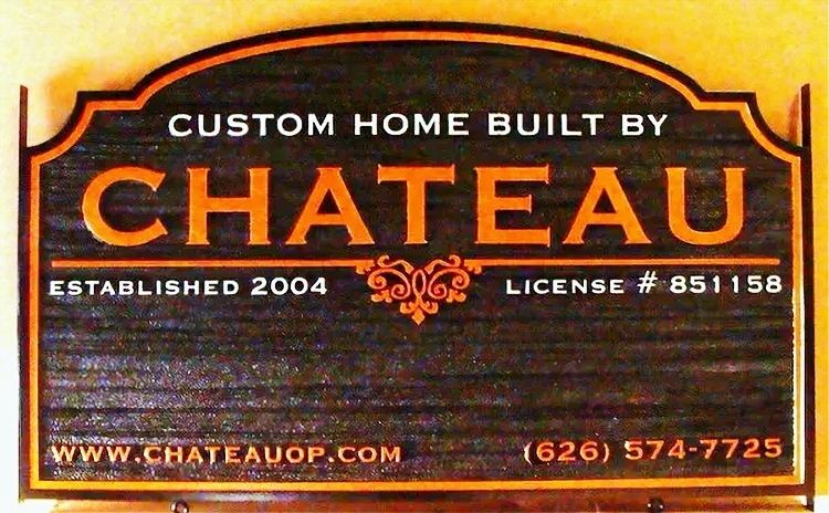 SC38154  - Carved Sandblasted Wood Grain Sign for "Chateau"  Custom Home Builders