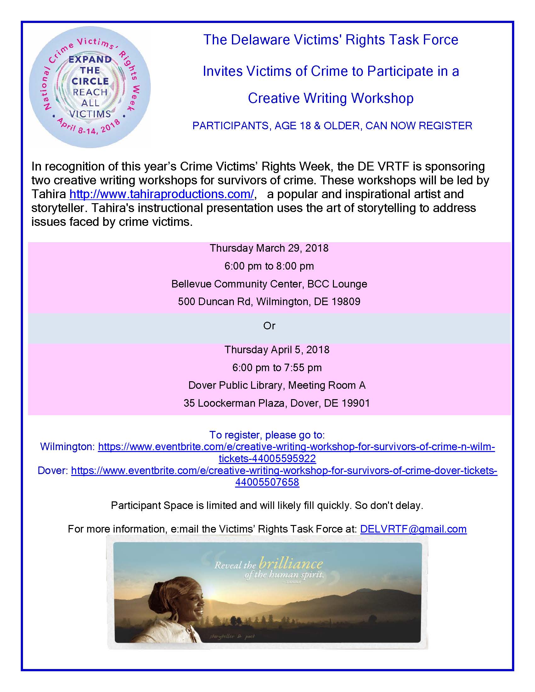 Creative Writing Workshops for Survivors of Crime (Wilmington)