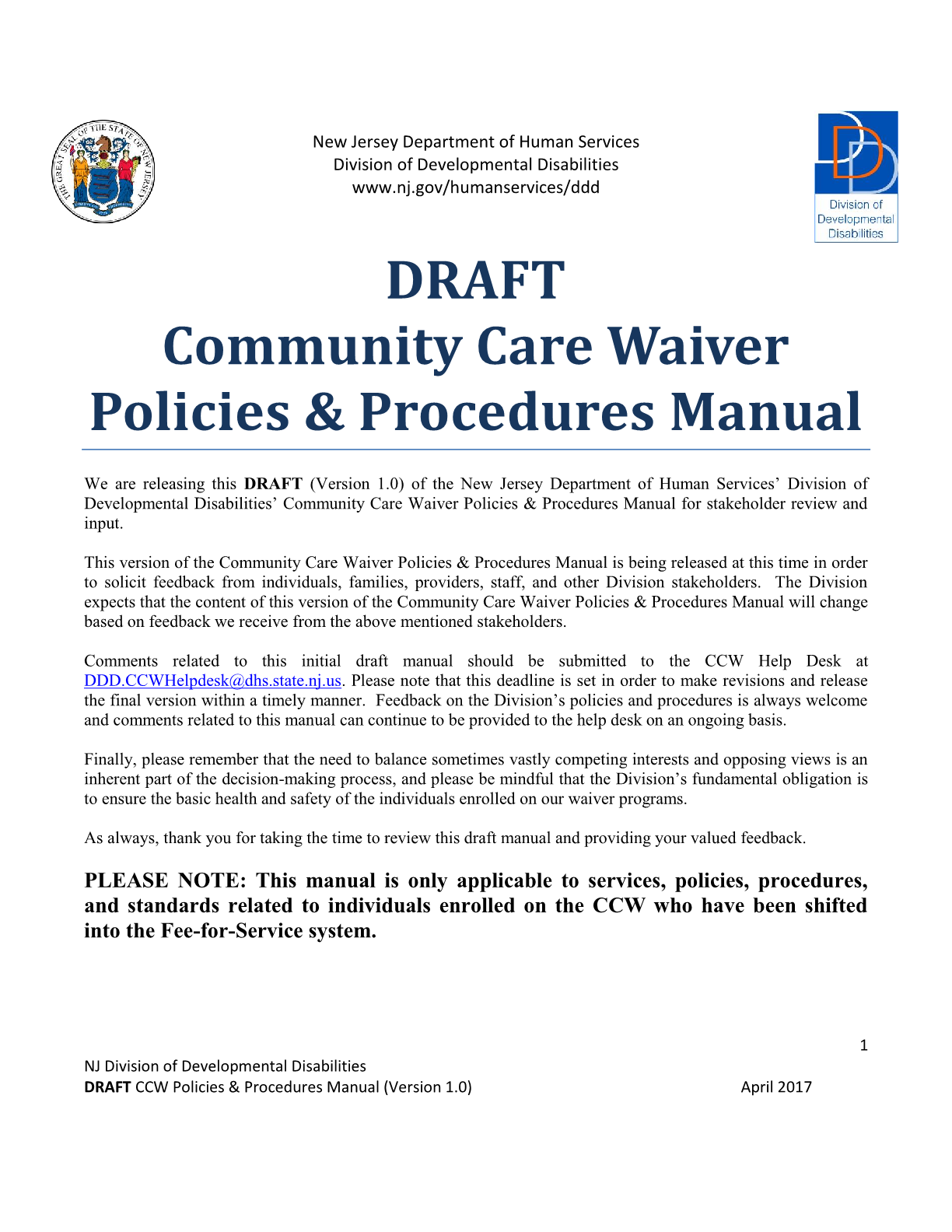 Community Care Program Policies & Procedures Manual