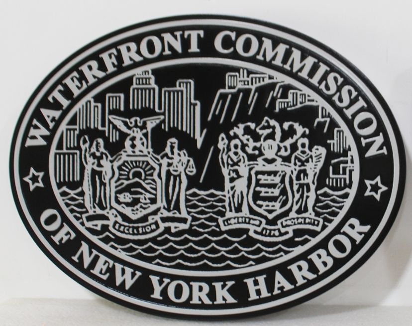 VP-1326 - Waterfront Commission of New York Harbor Government Seal Plaque in Carved HDU