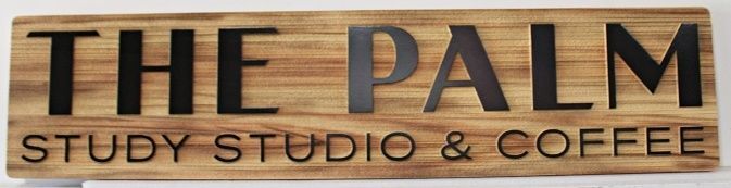Q25413 - Carved and Sandblasted Sign for "The Palm Study Studio and Coffee"