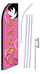 Salon Pink & Orange Swooper/Feather Flag + Pole + Ground Spike