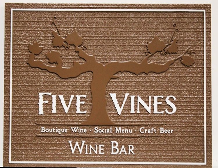 M1935 - Sandblasted  Faux Wood sign for the Five Vines Wine Bar 