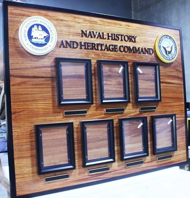 JP-2351 - Carved Cherry Wood Photo  Board for the  Naval History and Heritage Command (side view)