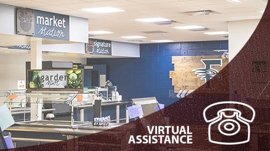 Descon virtual assistance link, shows school café serving line with custom signs, school signage company