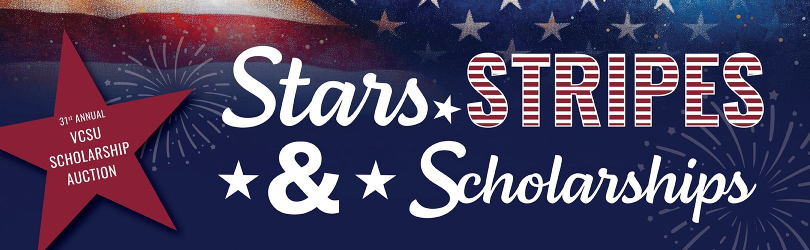 Stars, Stripes and Scholarship logo in blue with red stripes