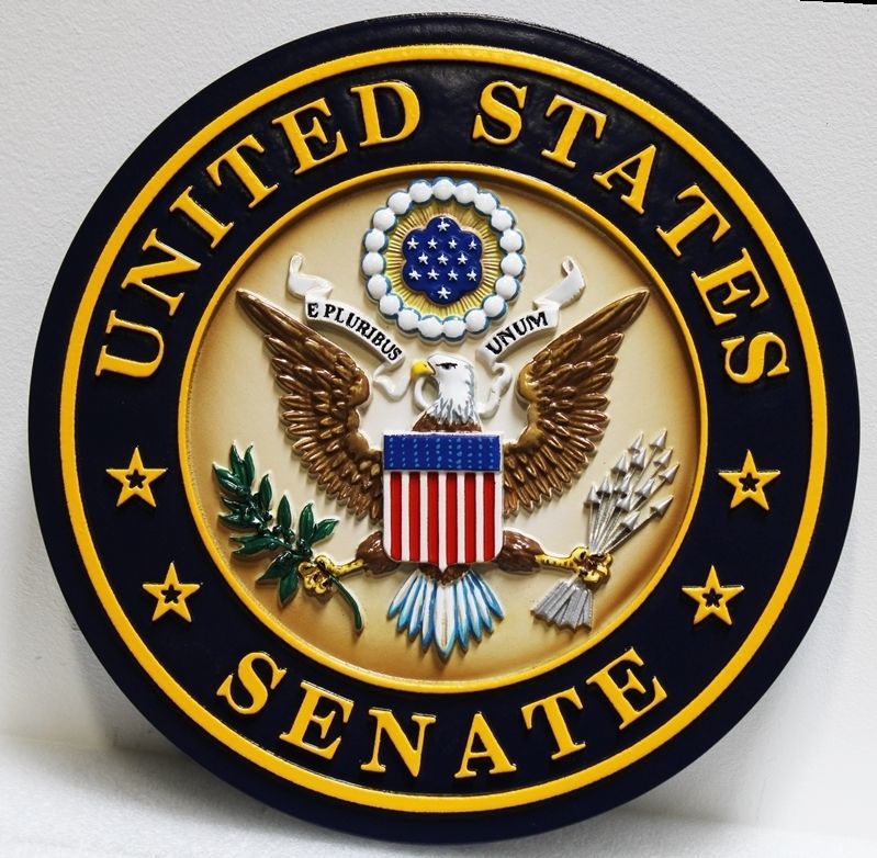 U30104 -  Carved 3-D Wooden Wall Plaque of Emblem (Unofficial Seal) for the US Senate