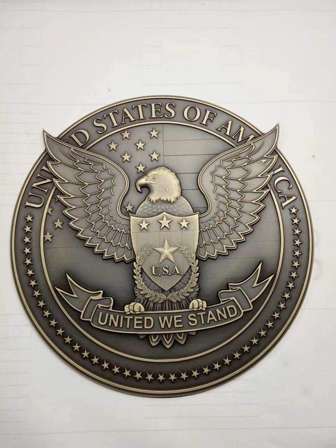 MH8061 - Cast Bronze Plaque for an America Eagle with Motto "United We Stand" 3-D Bas-Relief