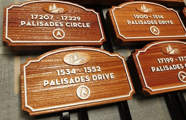  KA20970- Carved Custom Unit Number Building Signs for the Palisades Apartment Complex