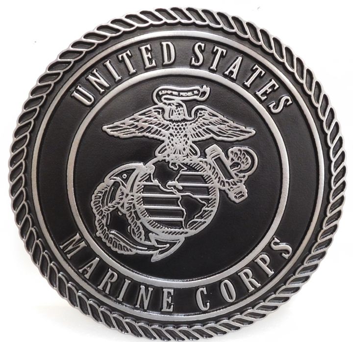 KP-1232 - Carved Plaque of the Emblem of the US Marine Corp, 2.5-D Raised Outline Relief, Aluminum-plated