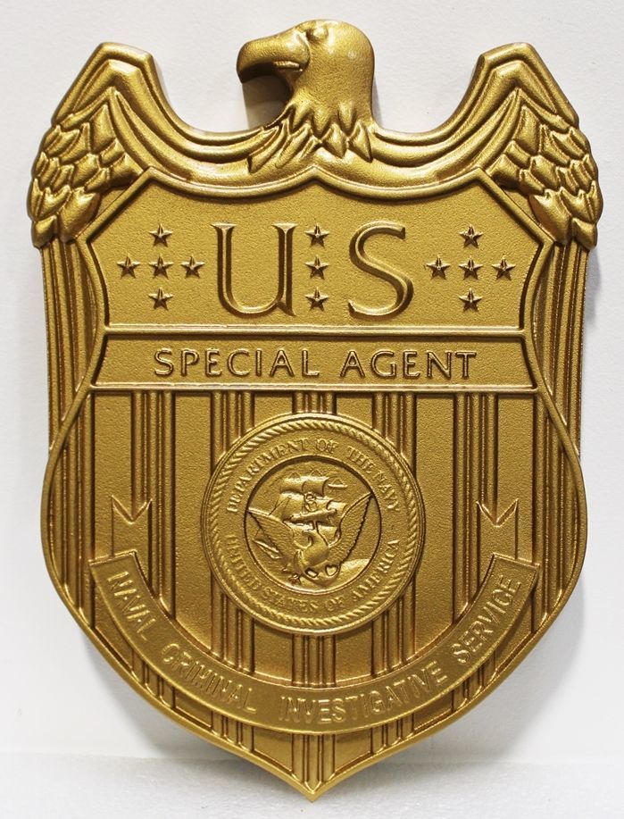 JP-2354 - Carved 3-D Bas-Relief HDU Plaque of the Badge of U.S. Special Agent for the Naval Criminal Investigative Services 