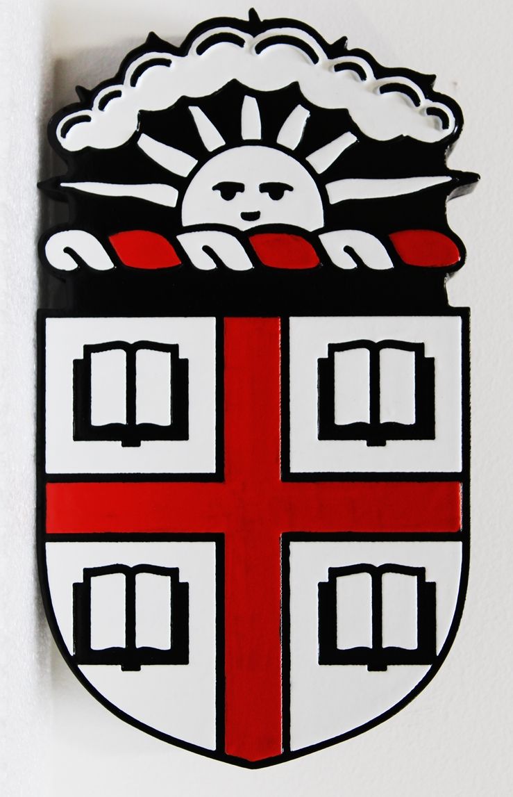 XP-3410 - Carved Artist-Painted Plaque of a Coat-of Arms Coat-of Arms with Four Books and Rising Sun as Artwork