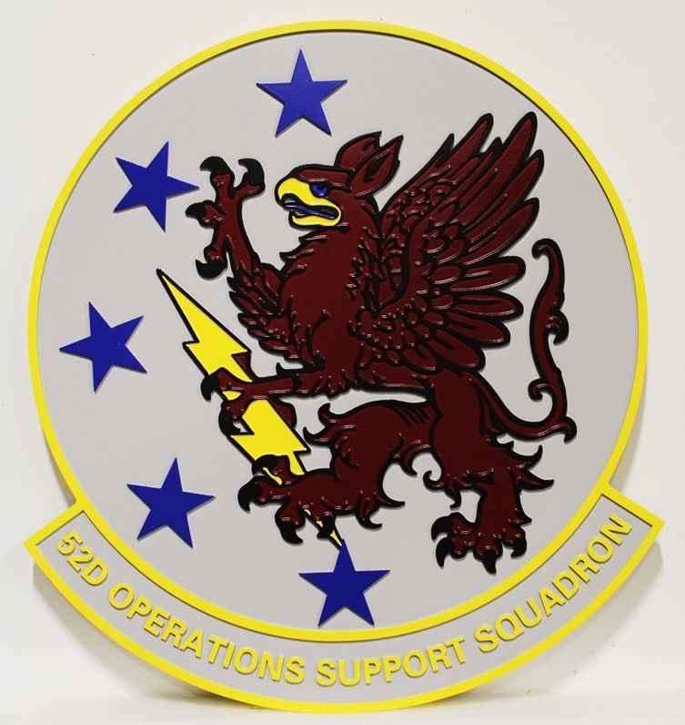 LP-4017- Carved 2.5-D Plaque of the Crest of the 52nd Operations Support Squadron, US Air Force