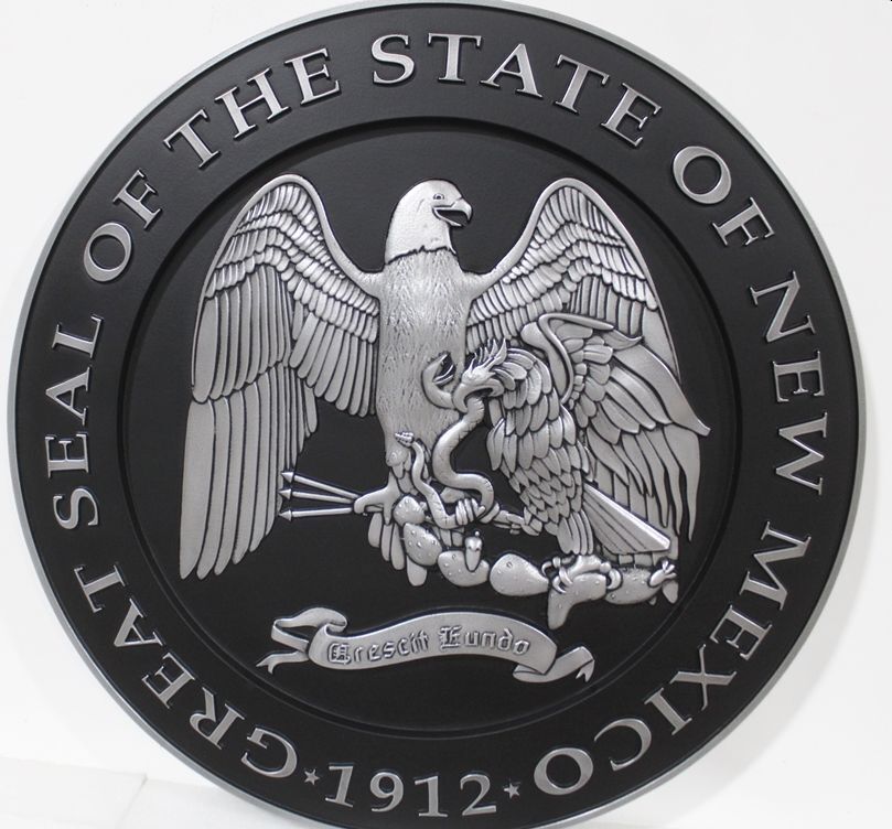 BP-1362 - Carved 3-D Bas-Relief Aluminum Plaque of the Great Seal of the State of New Mexico