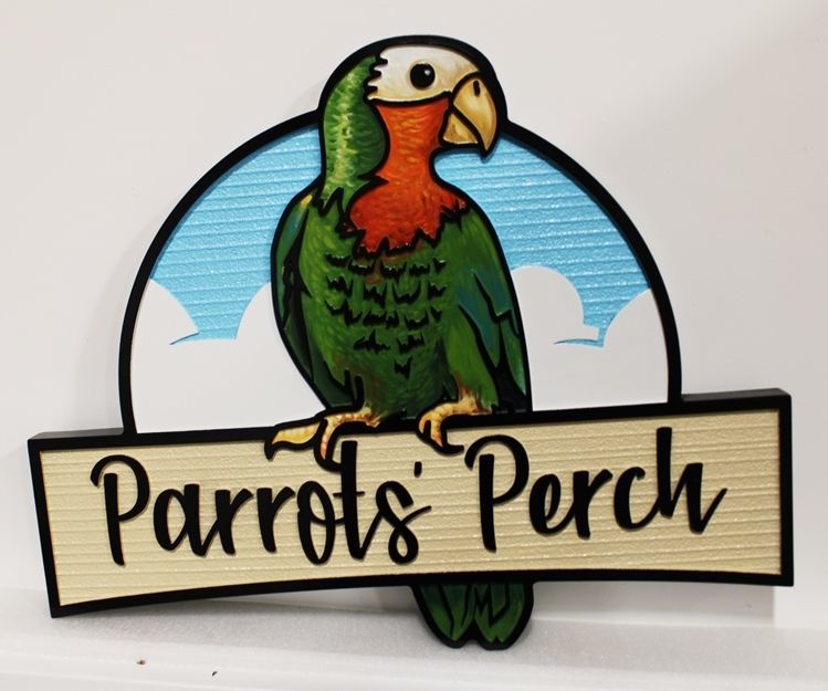 l21917 - Carved 2.5-D Multi-level HDU  Coastal residence Name Sign "Parrot's Perch"
