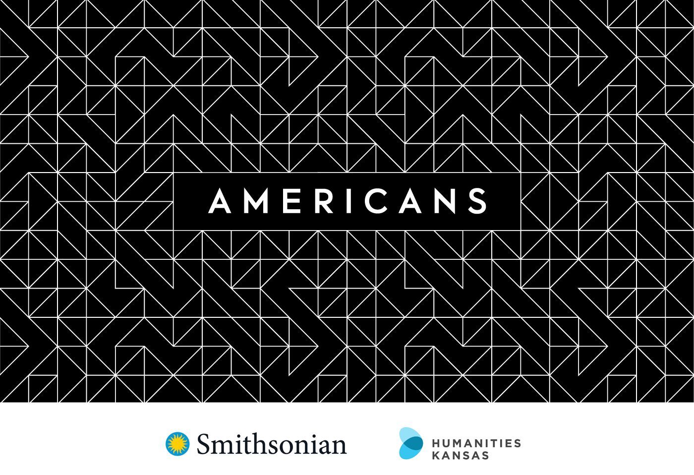 American's logo White on Black background with the Smithsonian logo and Humanities Kansas logo