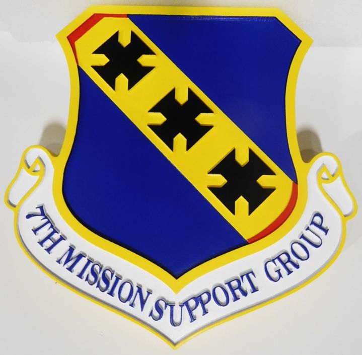LP-4005 - Carved Plaque of the Shield Crest of the 7th Mission Support  Group, 2.5-D Artist-Painted