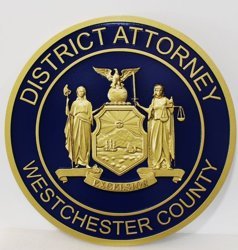CP-1812 - Carved 3-D Bas-Relief HDU Plaque of  the Seal of the State of New York for the District Attorney of Westchester County 