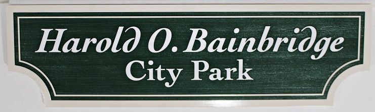 GA16542B - Carved, Wood Look HDU Sign for "Harold O. Bainbridge City Park"