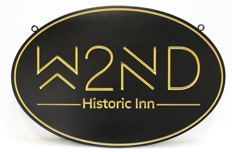 T29167 - Engraved HDU Sign for a Historic Inn, with Text and Border Gilded with 24K Gold Leaf