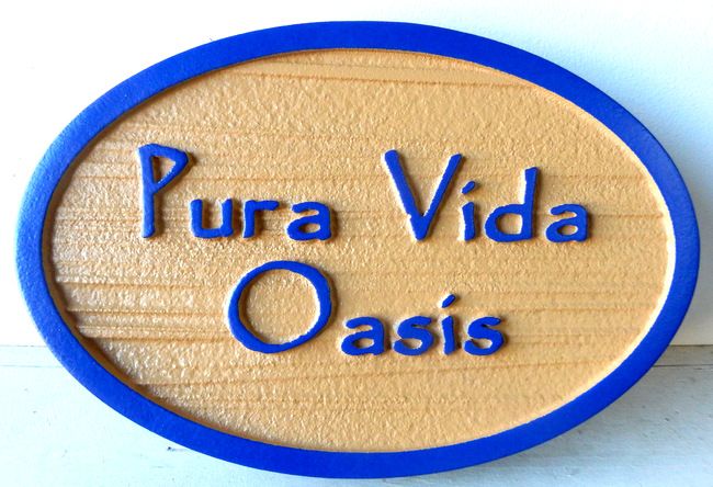 I18821 - Carved and Sandblasted Property Name Sign "Pura Vida Oasis"