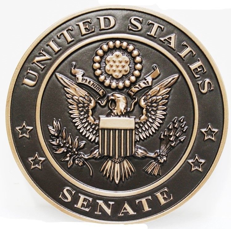 U30116 - Carved 3-D Brass-plated  Wall plaque of the United States Senate Emblem
