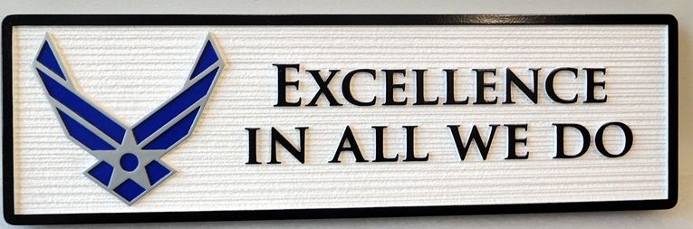 LP-9302- Carved Motto Plaque "Excellence in All We Do" for Air Force with Wings Emblem,  Artist Painted 