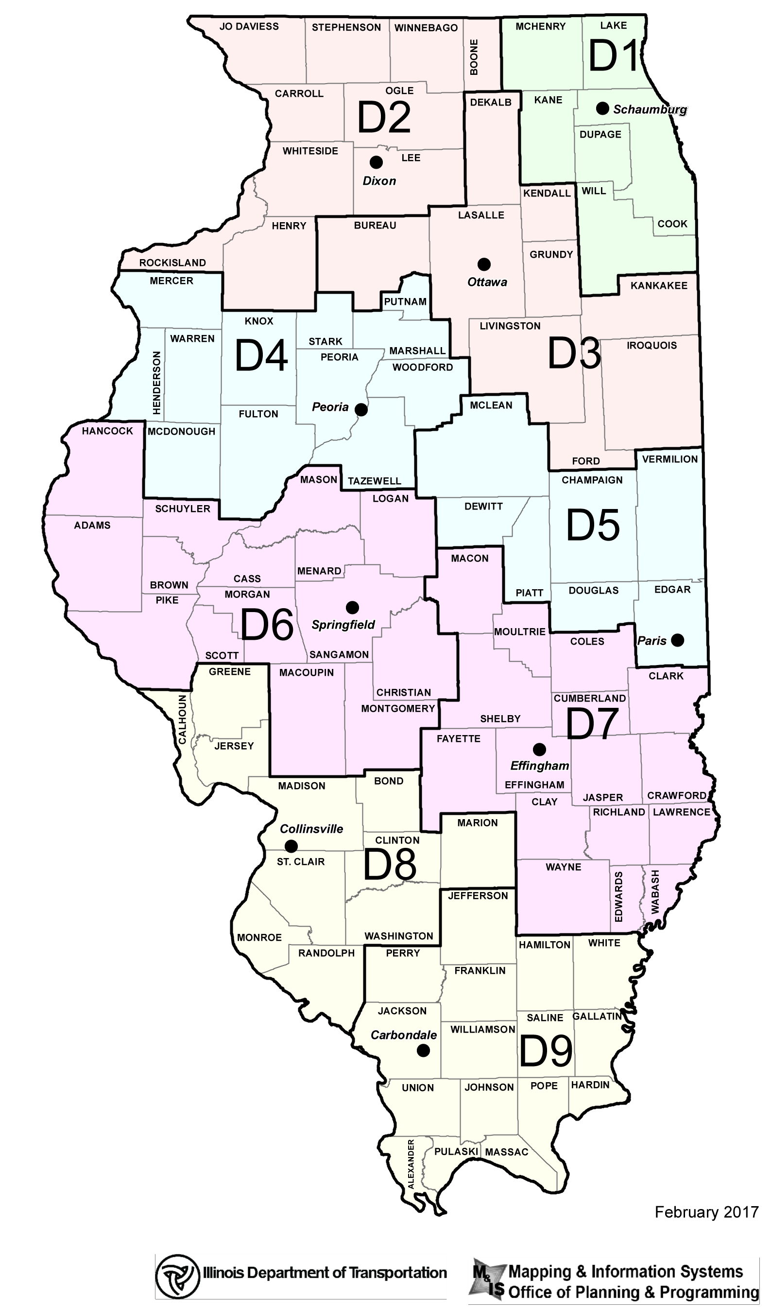 IDOT  IDOT map  IDOT Districts map  Logos by Banner Man