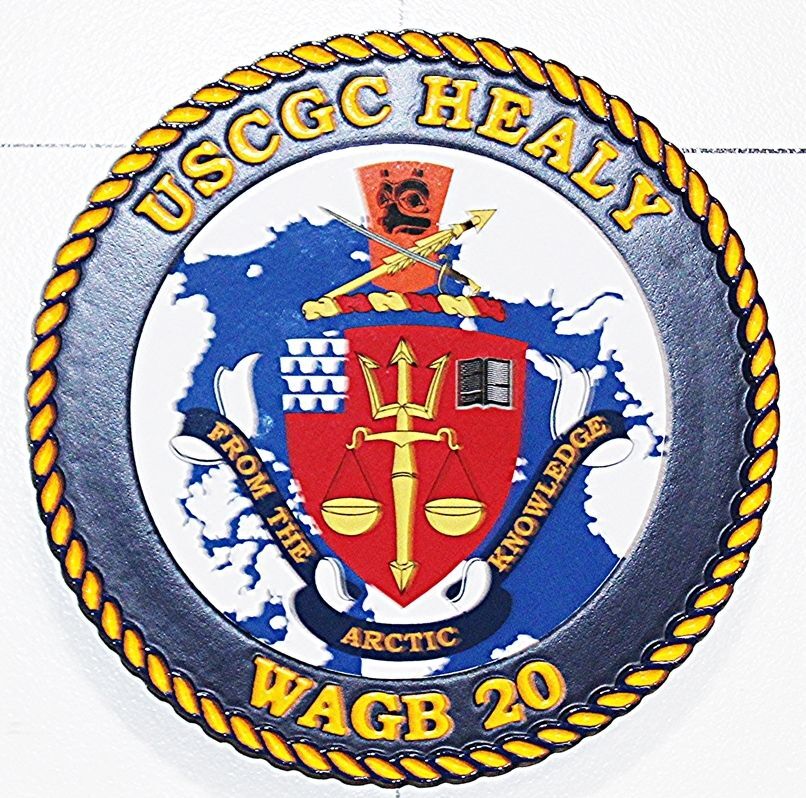 NP-2062 - Carved Plaque of the Crest of US Coast Guard Cutter Healy, WAGB 20 