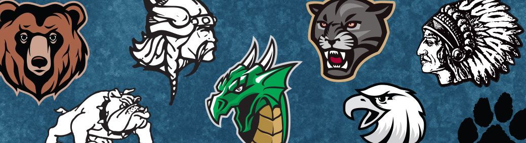 Graphic of many school mascots used to make custom signs and school signs