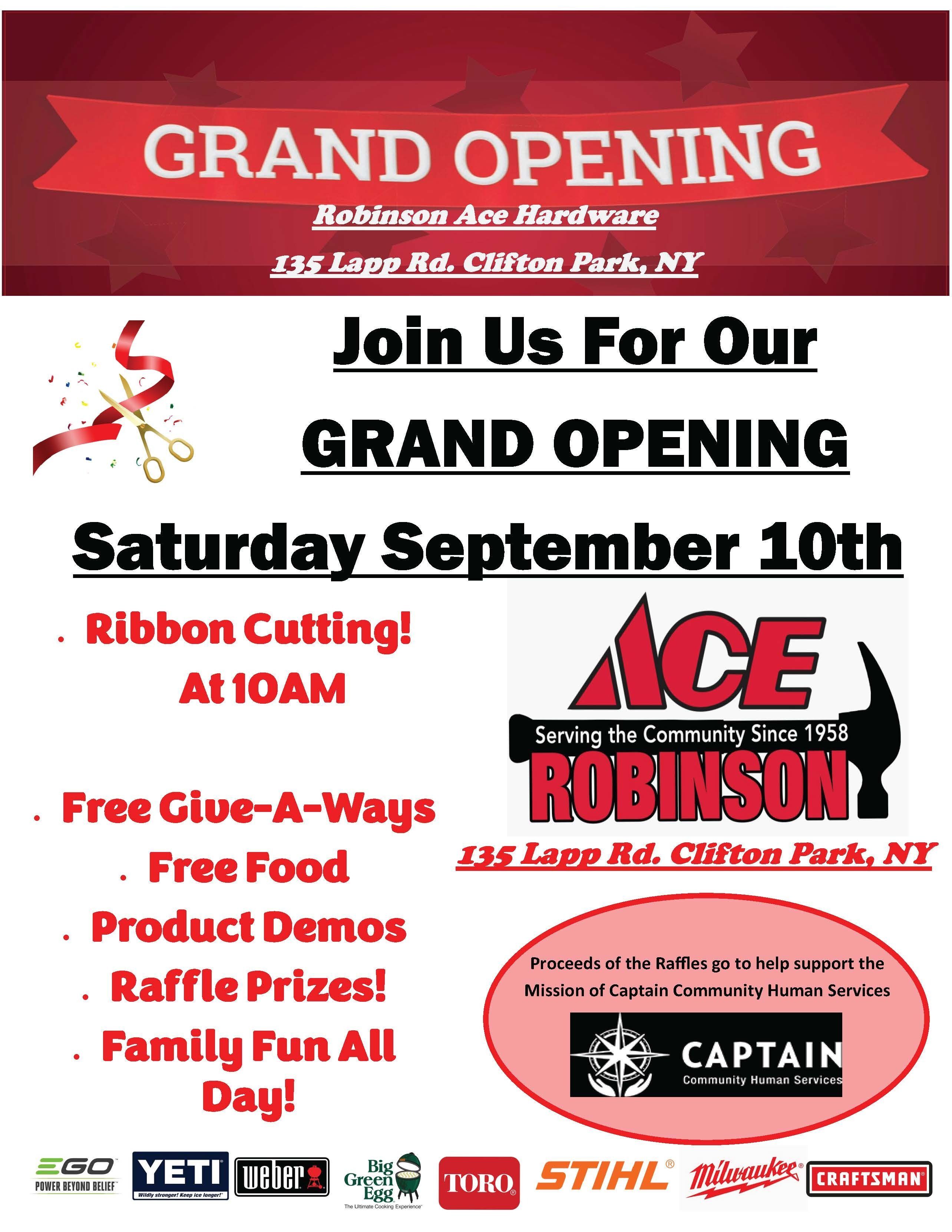 Robinson Ace Hardware Grand Opening to Support CAPTAIN CHS