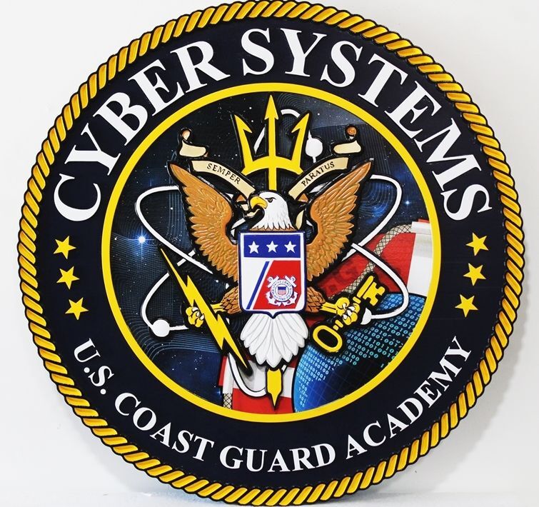 RP-1889 - Carved Wall Plaque of  the Seal of Cyber Systems,  Coast Guard Academy, Artist Painted