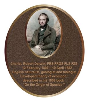 ZP-2050 - Carved Memorial Photo Plaque  for  Charles Darwin,  Painted  Light and Dark Bronze