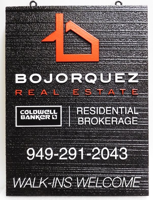 C12329 - Carved and Sandblasted HDU Sign for Bojorquez  Real Estate Firm Sign, Raised Text, Art and Border and  Wood Grain Background