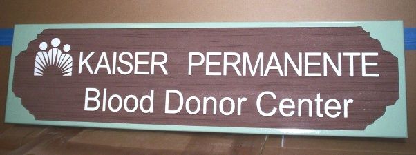 M3112 - Carved Wood Grain HDU Sign for Kaiser Permanente Blood Donor Center with Carved Kaiser Logo (Gallery 11A)
