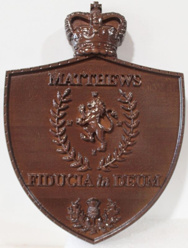 XP-2175 - Carved Coat-of-Arms Plaque for the Mathews Family made of Mahogany 