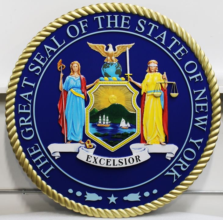 BP-1353 - Large Carved Plaque of the Great Seal of the State of New York, 3-D, Artist-Painted