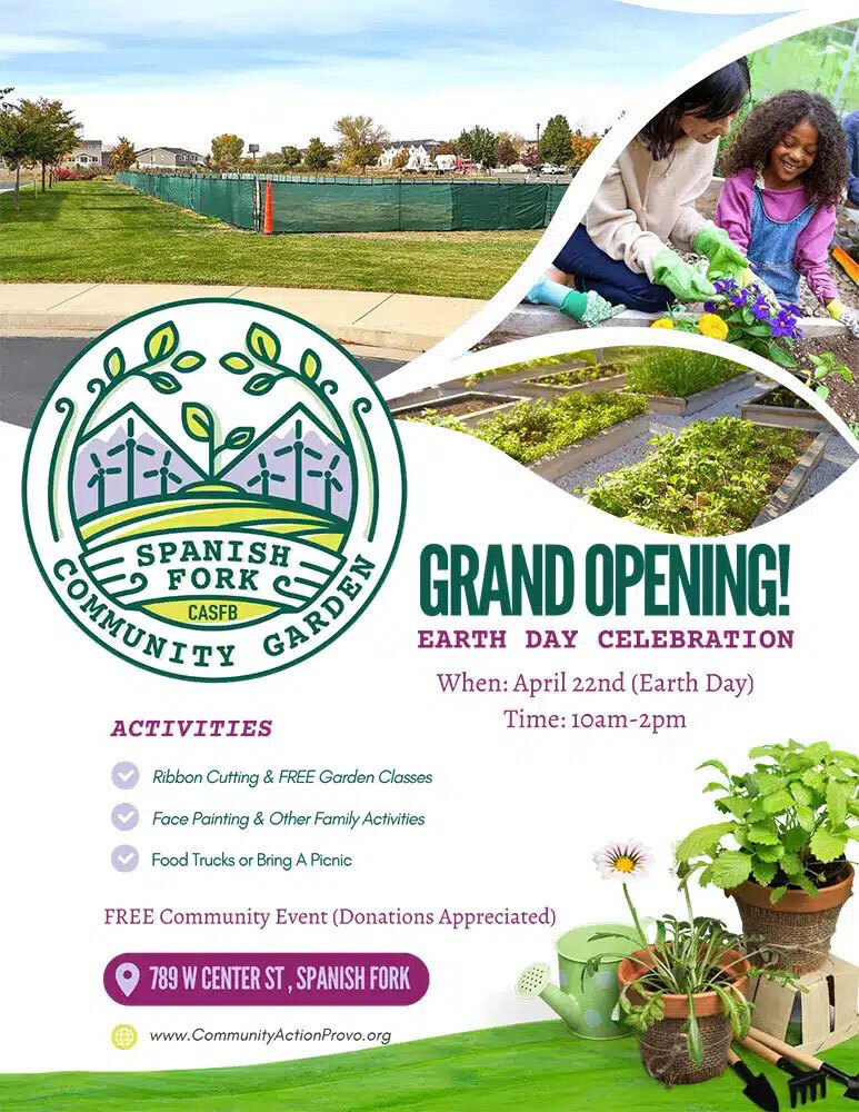 Community Garden Grand Opening informational flyer.