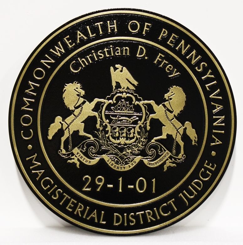 GP-1385 - Carved 2.5-D Raised Relief  Plaque of the Seal of a Magisterial District Judge, Commonwealth of Pennsylvania