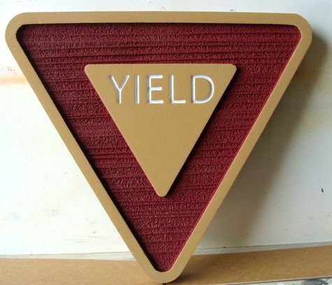 H17186- Carved, Engraved and Sandblasted HDU YIELD Sign